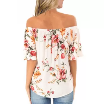 Flower Off houlder Tie Hem T-shirt - White