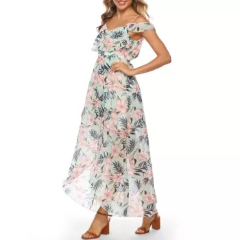 Flower Open houlder Cami Maxi Dress -