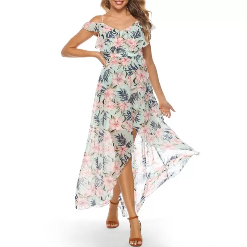 Flower Open houlder Cami Maxi Dress -