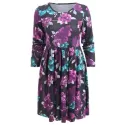 Flower Print A Line Casual Dress -