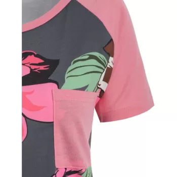 Flower Print Front Pocket Baseball Tee - Blush Red