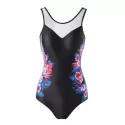 Flower Print One-piece Swimwear - Black