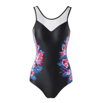 Flower Print One-piece Swimwear - Black
