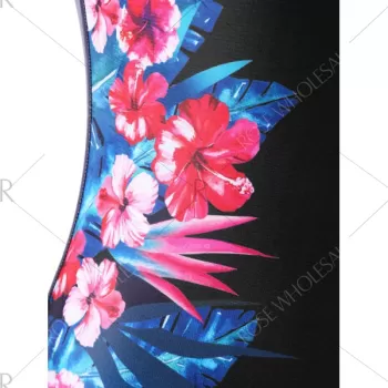 Flower Print One-piece Swimwear - Black