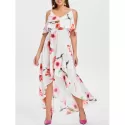 Flower Print Sleeveless Casual Flowing Dress - White
