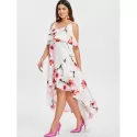 Flower Print Sleeveless Casual Flowing Dress - White