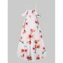 Flower Print Sleeveless Casual Flowing Dress - White