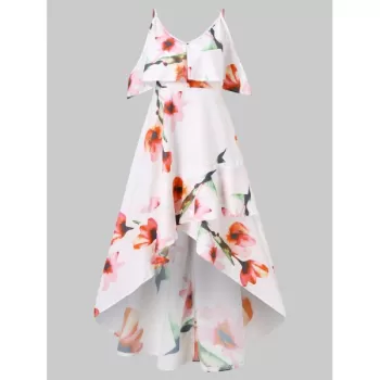 Flower Print Sleeveless Casual Flowing Dress - White