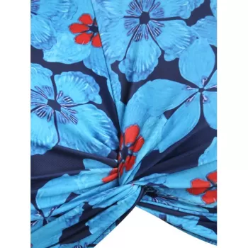 Flower Print Twist Front Padded Tankini Swimsuit - Blue