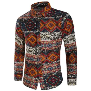 Flowers Geometric Tribal Print Casual Shirt -