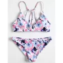 Flowers Print Low Waisted Bikini - Light Pink
