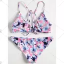 Flowers Print Low Waisted Bikini - Light Pink