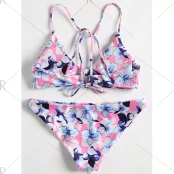 Flowers Print Low Waisted Bikini - Light Pink