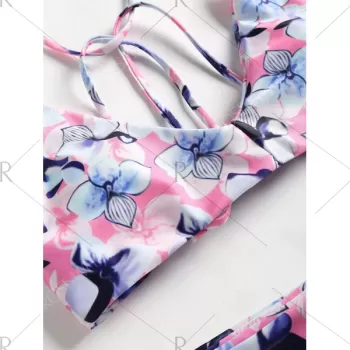 Flowers Print Low Waisted Bikini - Light Pink