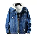 Fluffy Faux Fur Front Pocket Denim Jacket - Blue