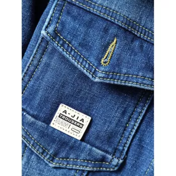 Fluffy Faux Fur Front Pocket Denim Jacket - Blue