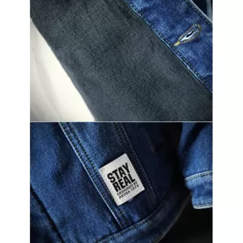 Fluffy Faux Fur Front Pocket Denim Jacket - Blue