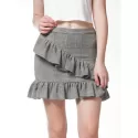 FRENCH BAZAAR Plaid Swing Ruffle ini Bodycon Skirt - Light Grey