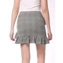 FRENCH BAZAAR Plaid Swing Ruffle ini Bodycon Skirt - Light Grey