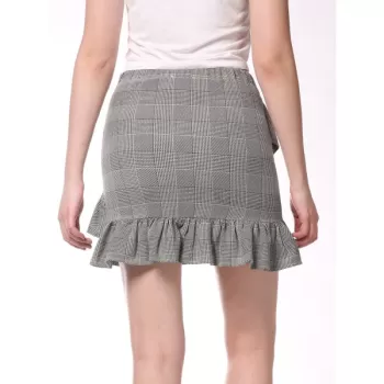 FRENCH BAZAAR Plaid Swing Ruffle ini Bodycon Skirt - Light Grey