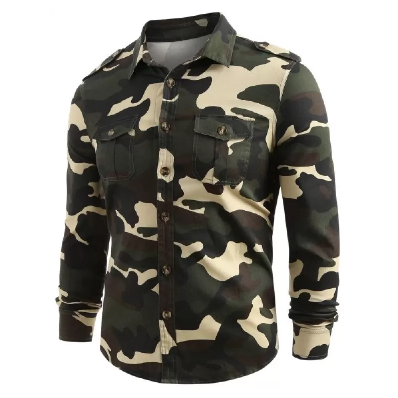 Front Pocket Button Up Camo Shirt - Acu Camouflage