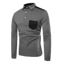 Frontal Pocket Color Block Long Sleeves T Shirt - Dark Gray