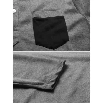 Frontal Pocket Color Block Long Sleeves T Shirt - Dark Gray