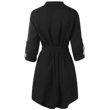 Full Sleeve Button Up Dress - Black