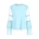 Full Sleeve Keyhole Back Blouse - Light Blue