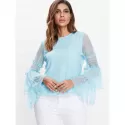 Full Sleeve Keyhole Back Blouse - Light Blue