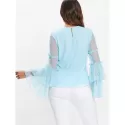 Full Sleeve Keyhole Back Blouse - Light Blue