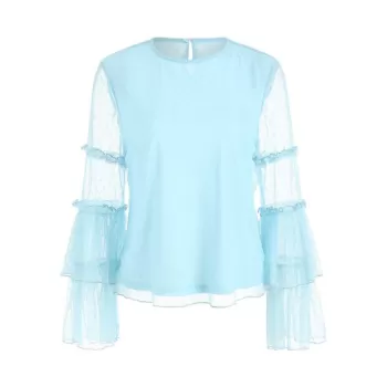 Full Sleeve Keyhole Back Blouse - Light Blue