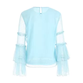 Full Sleeve Keyhole Back Blouse - Light Blue