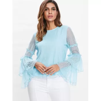 Full Sleeve Keyhole Back Blouse - Light Blue