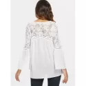 Full Sleeve Lace Panel Asymmetrical Blosue - White