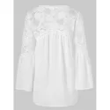 Full Sleeve Lace Panel Asymmetrical Blosue - White
