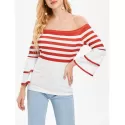 Full Sleeve Stripe Off Shoulder T-shirt -