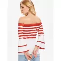 Full Sleeve Stripe Off Shoulder T-shirt -