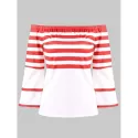 Full Sleeve Stripe Off Shoulder T-shirt -