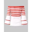 Full Sleeve Stripe Off Shoulder T-shirt -