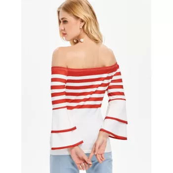 Full Sleeve Stripe Off Shoulder T-shirt -