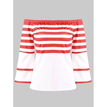 Full Sleeve Stripe Off Shoulder T-shirt -