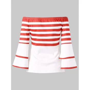 Full Sleeve Stripe Off Shoulder T-shirt -