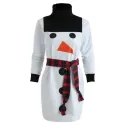 Funnel Neck Christmas Snowman Sweatshirt Dress - White