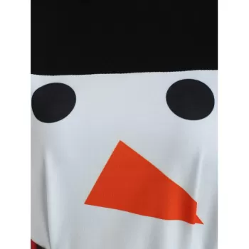 Funnel Neck Christmas Snowman Sweatshirt Dress - White