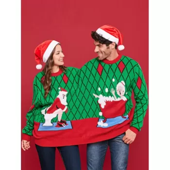 Funny Jacquard Two Person Christmas Sweater - Green One