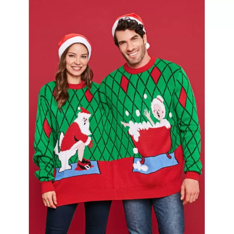 Funny Jacquard Two Person Christmas Sweater - Green One