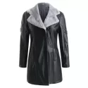Fur Lined Faux Leather Long Coat - Black One