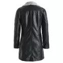 Fur Lined Faux Leather Long Coat - Black One
