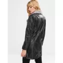Fur Lined Faux Leather Long Coat - Black One
